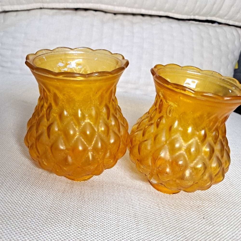 Vintage Amber Quilted Glass Hurricane Oil Lamp Shades